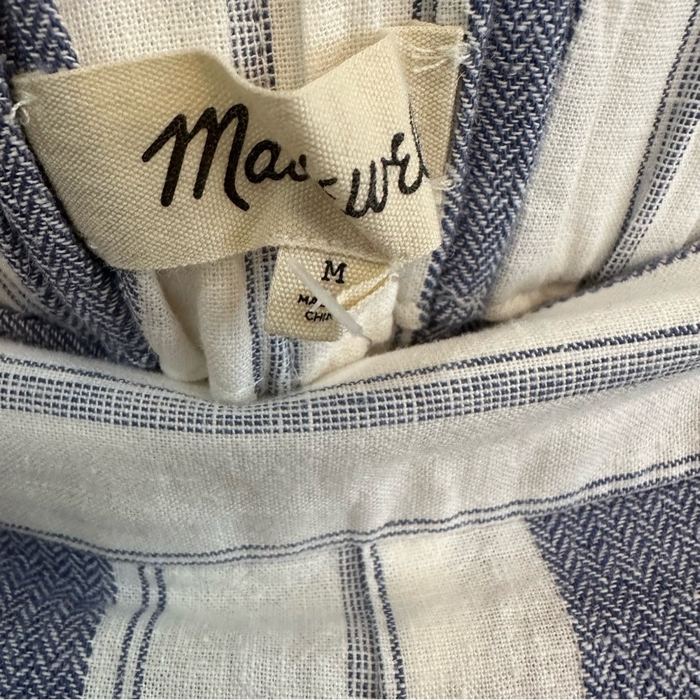 Madewell Huston Linen Blend Stripe Pull On Crop Pant Blue/White Size Med… - Picture 6 of 16
